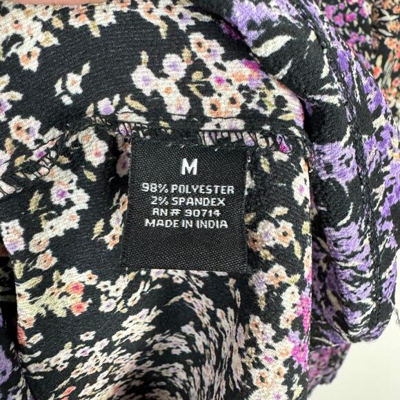 MSK | Black & Purple Micro Floral Print Long Sleeve V-neck Mini Shift Dress - Picture 8 of 9